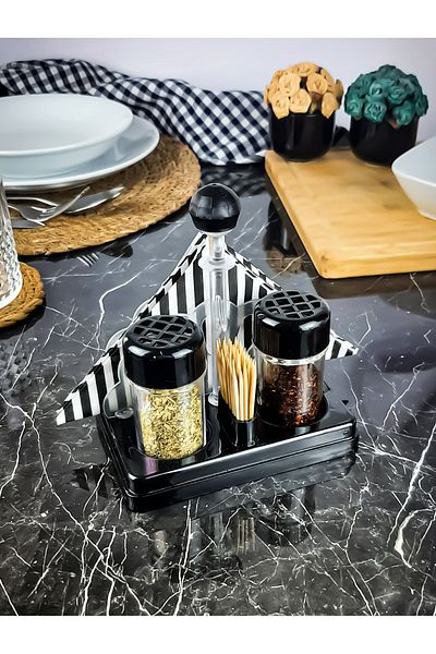 ESA STORE 2-Piece Spice Jar Pepper and Thyme Set - Napkin Holder and Toothpick Holder, Piano Black Color