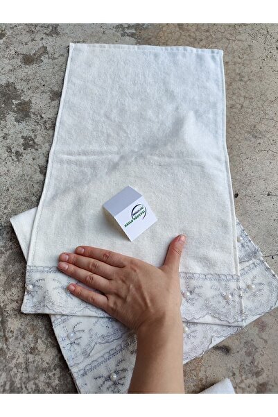 havlu dünyası 12-Piece Lace Tulle Pouch Gift Ecru Color Gray Lace Velvet Kitchen Towel (30×50 cm)