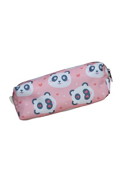 Nostaljik Lezzetler Pink Sweet Pencil Holder with Panda Pattern - School and Makeup Bag