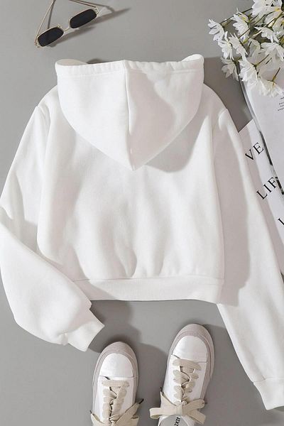 Oldeys Y2K Streetwear Zippered Long Sleeve White Crop Cardigan