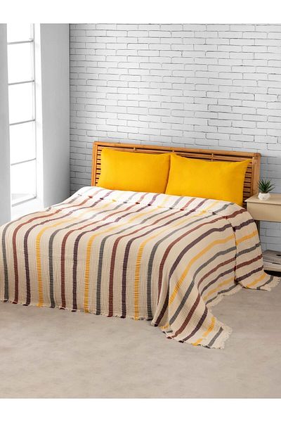 MYLASA HOME Муселинено 4-слойно раирано покривало за легло за двоен 220x240 см