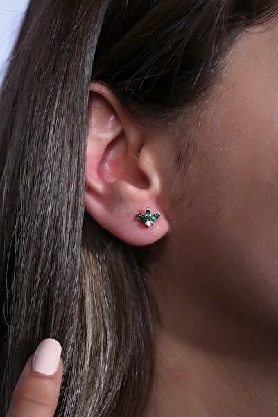 SUNSHINE 925 Ayar Rose Kaplamalı Yeşil Markiz Taşlı Minimal Tasarım Gümüş Küpe