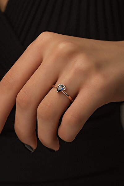 SUNSHINE 925 Ayar Rose Kaplamalı Mistik Topaz Damla Kesim Minimal Zarif Gümüş Yüzük