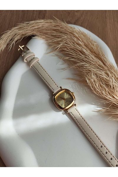 QUARTZ Rubsey Minimal Vintage Women Wristwatch Retro Leather Band 1 Piece Yellow Inside