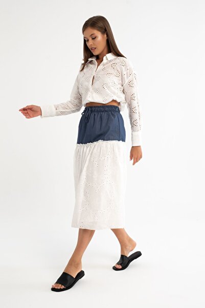 Qaju Жіноча спідниця з джинсовими деталями - Еластичний пояс, 100% бавовна