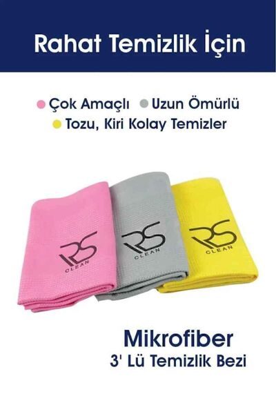 Rise & Shine KOPYA - Rs Clean Mikrofiber 3' Lü Temizlik Bezi - 42*68 RsClean
