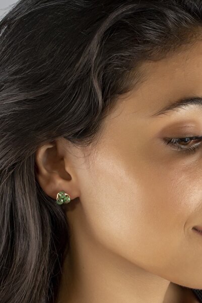 SUNSHINE 925 Ayar Rose Kaplamalı Mat Yeşil 3 Taşlı Sarmal Gümüş Küpe