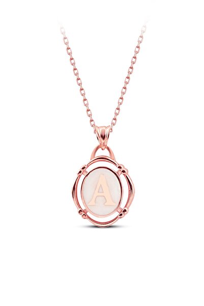 SUNSHINE 925 Ayar Rose Kaplamalı Beyaz Mineli A Harfi Gümüş Kolye