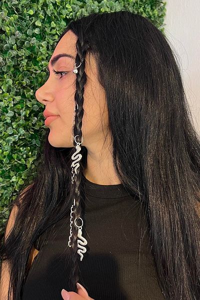 TAKIŞTIR أقراط فضية اللون مكونة من 8 قطع على شكل ثعبان ملون وأشكال مختلطة