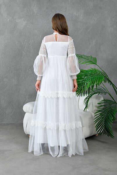 ZISHAN Γυναικείο βραδινό φόρεμα με λαιμόκοψη από τούλι με κορδόνια - Wedding & Wedding 134