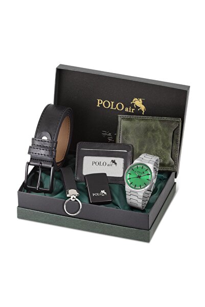 Polo Air Erkek Kol Saati Cüzdan Kemer Kartlık Anahtarlık Çakmak Kombin Set Gü...