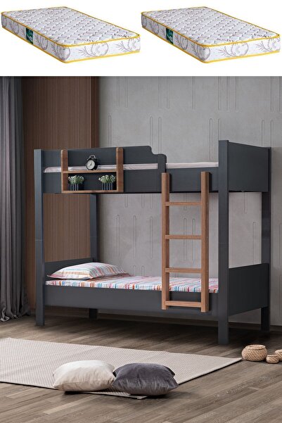 Setay Ranza, Asya Ayrılabilir 2li Ranza, Antrasit- Ceviz 2 Adet Comfort Yatak