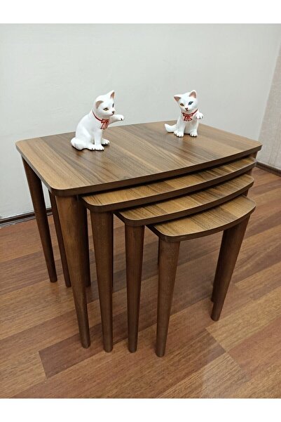 Canisa Concept Telwe Serisi Ceviz Mdf 4'lü Zigon Sehpa Takımı Doğal Gürgen Ay...