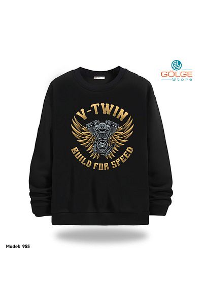 Gölge Store Motorcycles Chest Printed Slimfit Crew Neck 2 Thread Unisex Sweatshirt