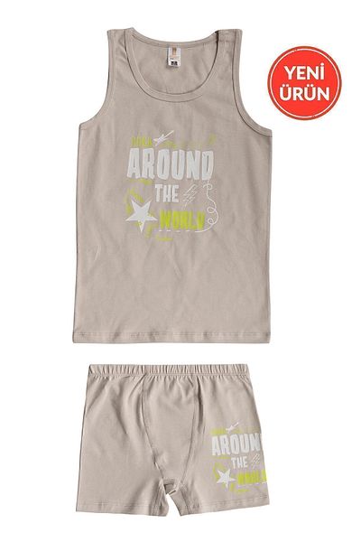 ÖZKAN underwear Özkan 32056 - Boys' Grey Lycra βαμβακερό εσώρουχο σορτς με στάμπα και χοντρές τιράντες
