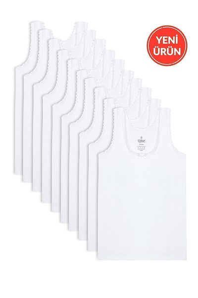ÖZKAN underwear Özkan 1605 - 10 Pack 100% Cotton Lace Detailed Flexible Comfortable Thick Strap for Girls
