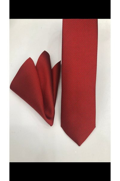 CRWAT ® 31 Red / Slim Tie with Woven Fabric Handkerchief