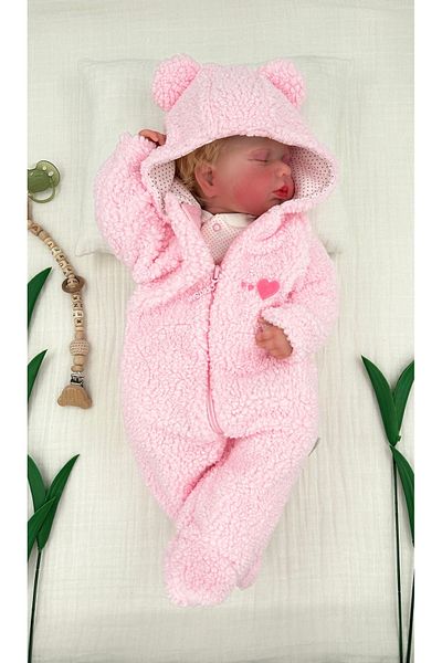 PATSAN Plush Fleece Jumpsuit for Baby Girl - Heart Sleeping Bag with Hood and Zipper