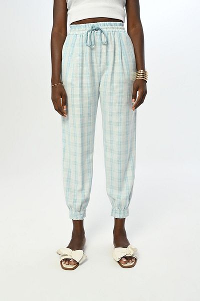 Orfeo Negro Comfortable Fit and Elastic Waist Women's Trousers - plaid pattern