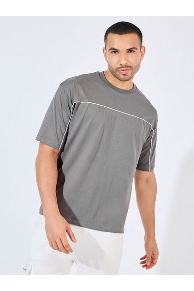 Styli Contrast Seam Piping Detail Oversized T-Shirt