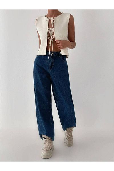 LE CARAMBOLE Ecru Women's Knitwear Vest - Front Tie Detail