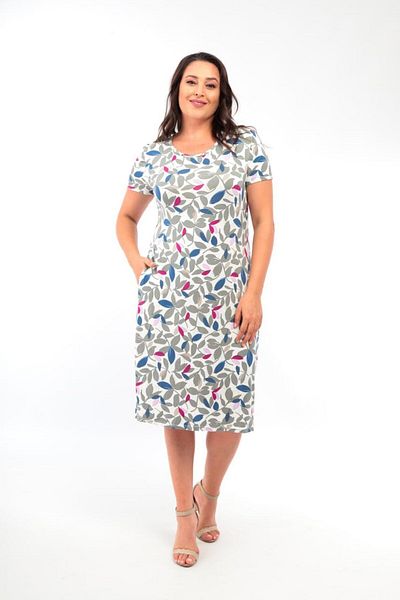 Mezure Colorful Leaf Print Plus Size Lycra Pocket Dress