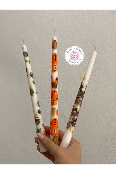 lıghts of candle handmade & 2020 3’lü Kahverengi ve Turuncu Desenli Sonbahar ...