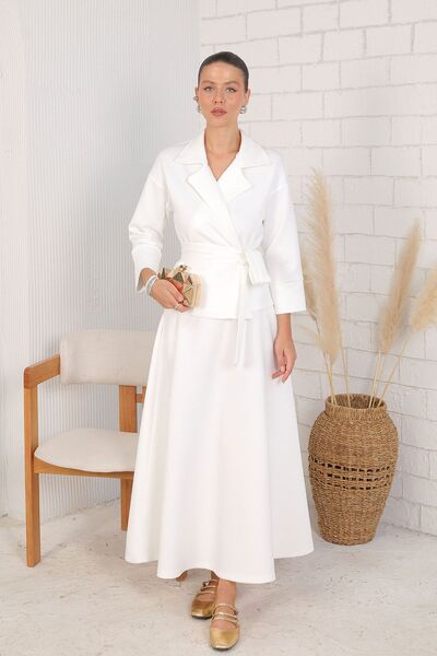 Melike Tatar Ekru Scuba Puff Skirt Set - 32-6069