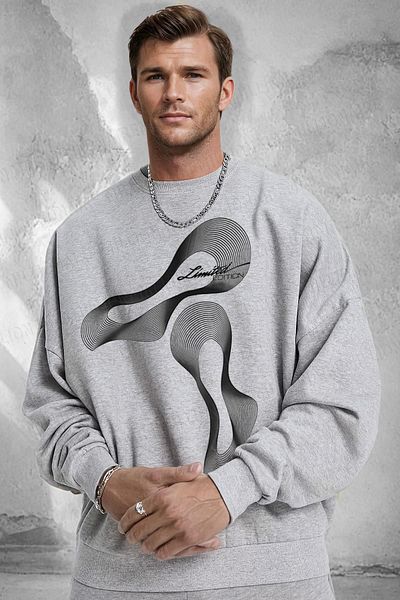 Millionaire Ανδρικό φούτερ Fleece σε γκρι Oversize - 0 Crew Neck, Limited Printed