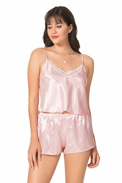 PRIMODA 9053 Λεπτές τιράντες Σατέν Babydoll Σετ με σορτς