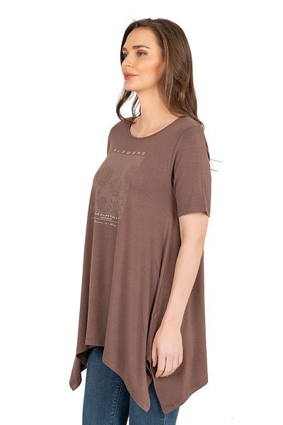 ÖZKAN underwear Özkan 27024 - Premium Women's Viscose Large Be, Soft Fabric, Brown Vortex, Lycra, Printed Short Sleeve