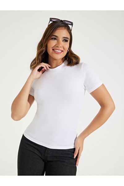 Styli Cotton Stretch Fitted High Neck T-Shirt