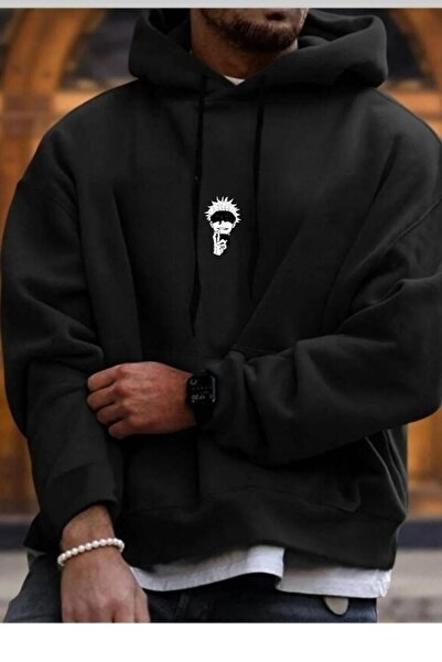 CAST COLLECTİON سويت شيرت رجالي أسود كبير الحجم مطبوع عليه ناروتو