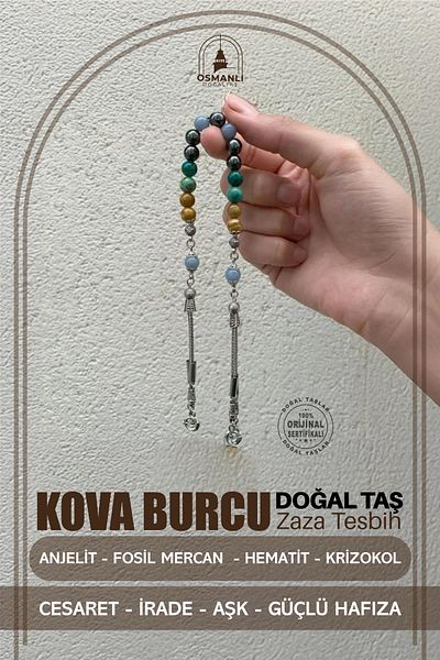 OSMANLI DOĞAL TAŞ Aquarius Zaza Rosary Natural Stone Anjelite, Fossil Coral, Hematite, Chrysocolla