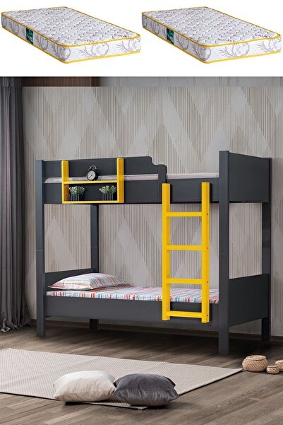 Setay Ranza, Asya Ayrılabilir 2li Ranza, Antrasit- Sarı 2 Adet Comfort Yatak