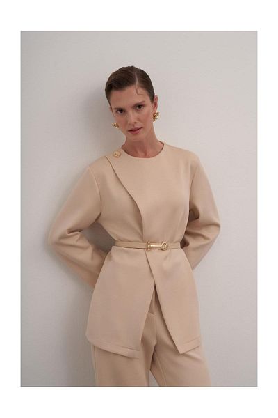 FUSHYA Scuba Fabric Belted Double Suit Set