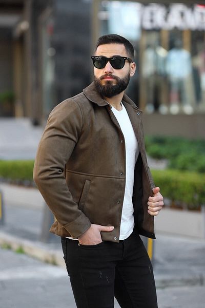 BASEL.CO Ανδρικό Σουέντ Χακί Μπουφάν