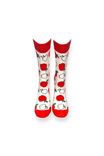 Mevo Red Unisex Flexible Apple Patterned Cotton Socks
