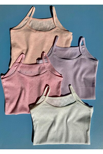 Ahmio Cotton 4-Piece Set for Girl - Hollowed Out Model Undershirt and Triangle Panties (8 Pieces)