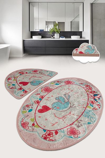 Chilai Home Bemol Oval Σετ 2 - Πλένεται χαλί μπάνιου και αντιολισθητική βάση Djt