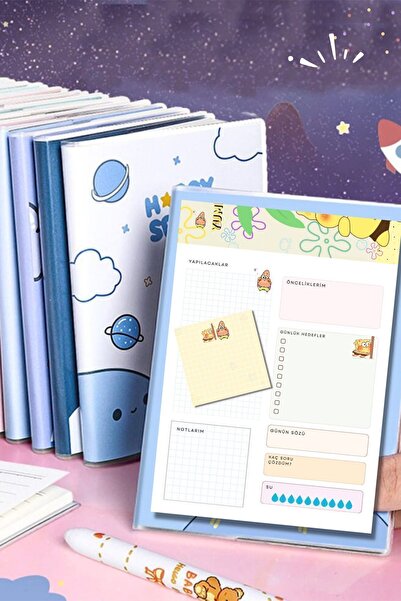 PastelSanat 2'li Set Sünger Bob Günlük Planlayıcı ve Memopad  Ders Çalışma Pl...