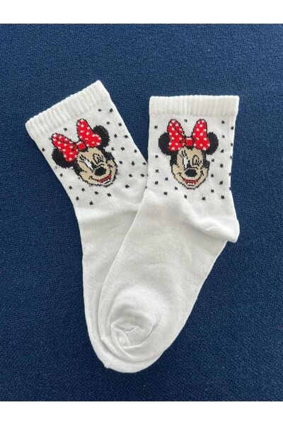 Genel Markalar Y2k  Minnie Mouse Unisex Beyaz Kolej Çorap
