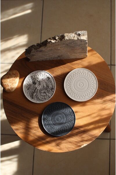 Ueex Home طقم قواعد أكواب خرسانية مزخرفة من Vıvasto مكون من 3 قطع أنثراسايت (...