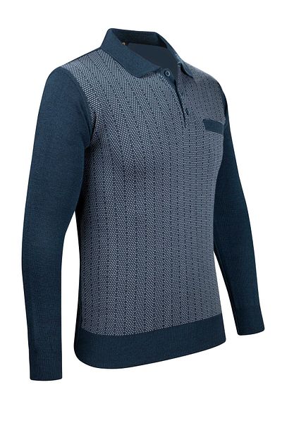 Çizgi Triko Pulover pentru bărbați cu guler polo cu dungi - mâneci și talie cu imprimeu elastic, tricot din oțel clasic - 5007FA