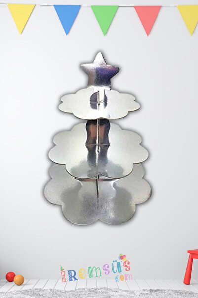 Genel Markalar Gümüş Konsept Doğum Günü Partisi 3 Katlı Parlak Cupcake Standı...