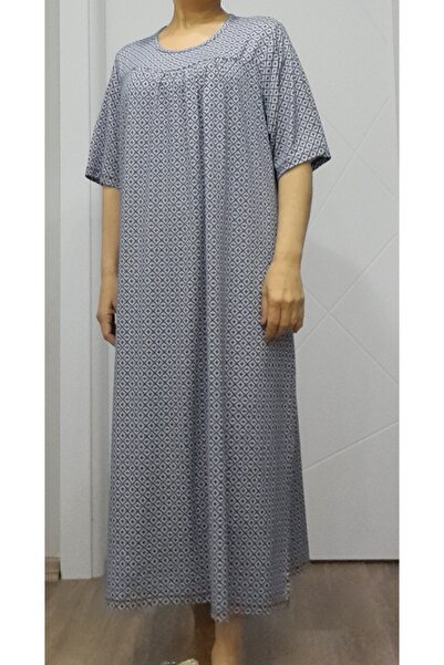 Mertcan Butik Önü arkası robadan kesik büzgülü lacivert desenli penye viskon elbise