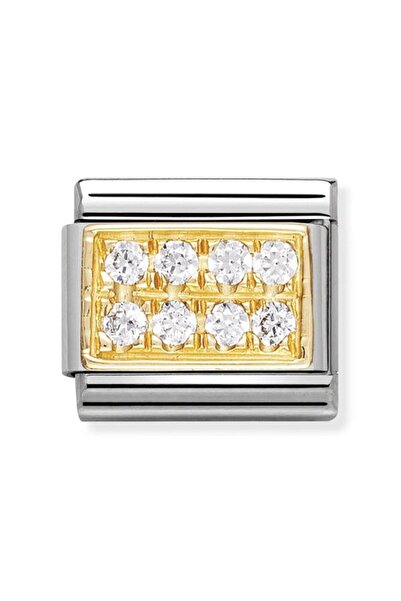 NOMİNATİON Composable Classic Pave In Stainless Steel With 18k Gold And Cubic...