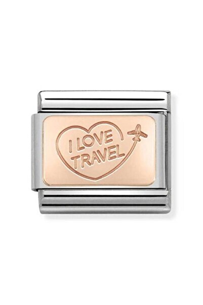 NOMİNATİON Composable Klasik Semboller Plakalar 1 St, Çelik Ve 9k Gül Altın Seyahati Seviyorum