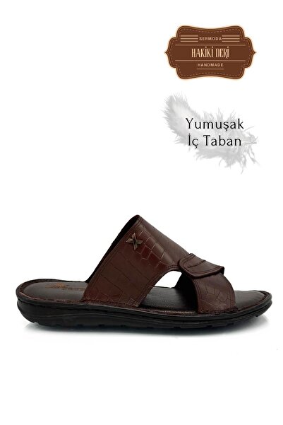 sermoda Men's Slippers - Genuine Leather, Light and 3D Brown Color
