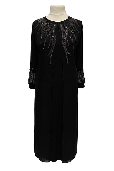 HESNA Μαύρο Alya Plus Size Κομψό Βραδινό Φόρεμα Mother με Κεντητό Πέτρα
